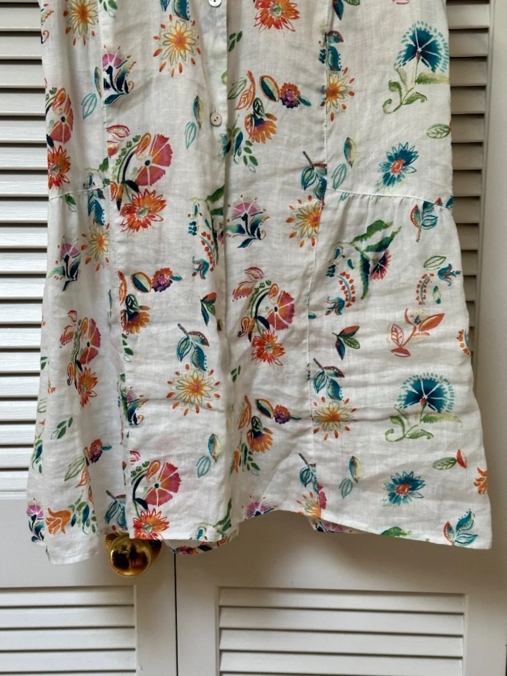 J. Jill Love Linen Sleeveless Top White Colorful Floral Buttons Small Tall - Picture 7 of 14